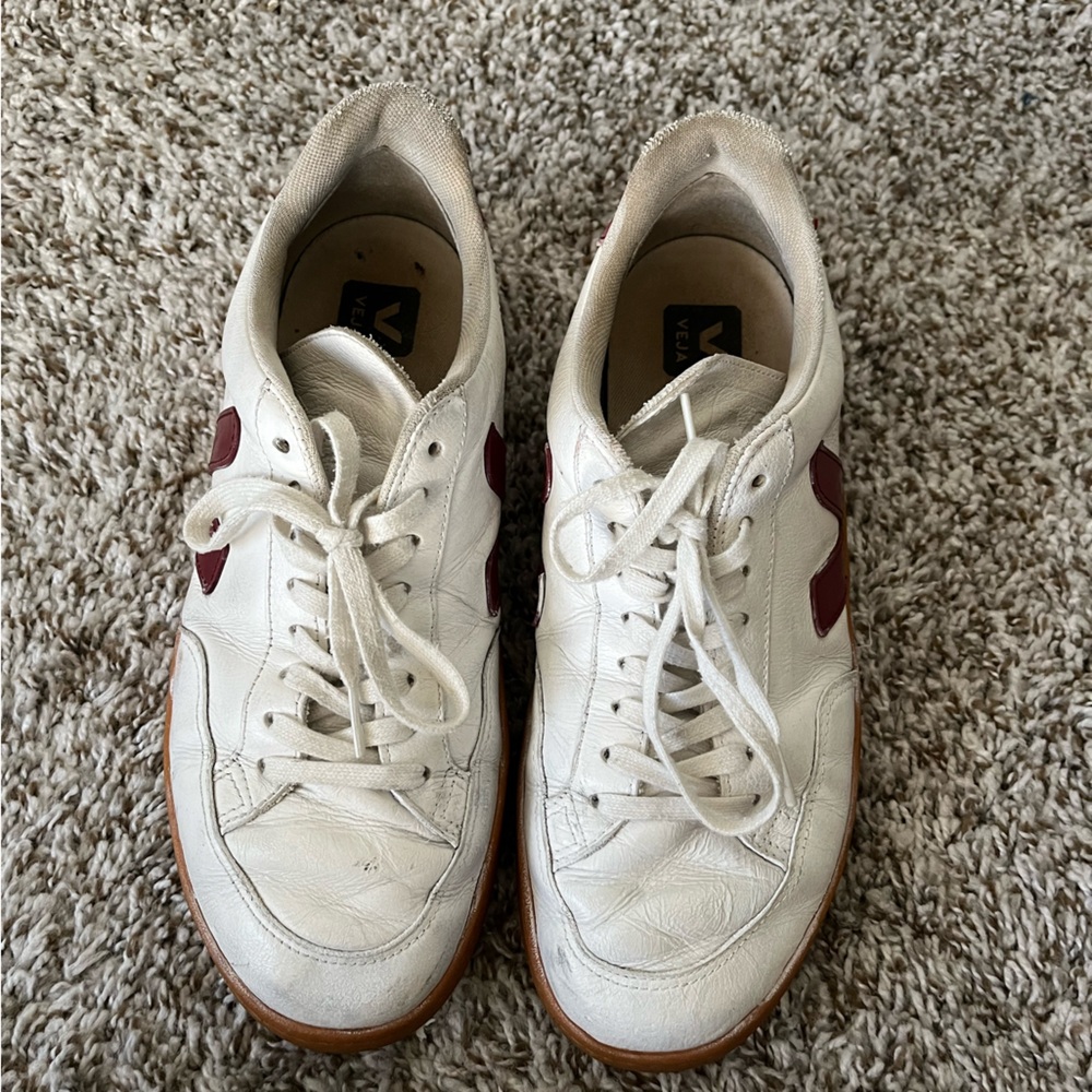 Veja V-12 Leather Open White With Red Sneakers Women’s Size 10 - Picture 5 of 16